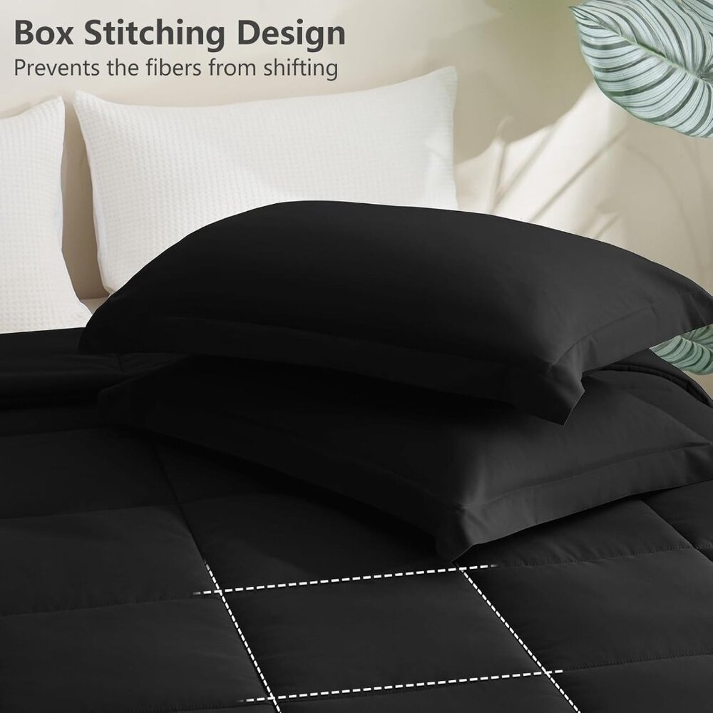 New Black Queen Comforter Set, 3-Piece Box Stitched Bedding, Down Alternative - Picture 4 of 13